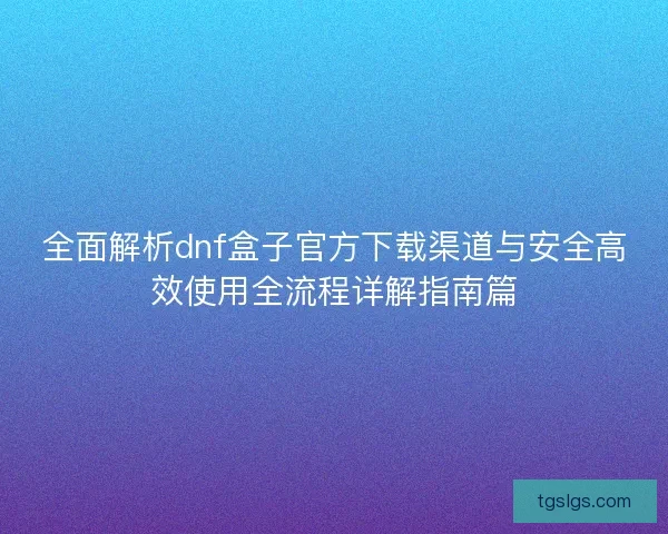 全面解析dnf盒子官方下载渠道与安全高效使用全流程详解指南篇